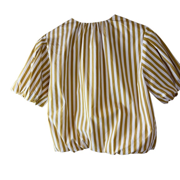 AYR Striped Blouse Puff Sleeve Gold White Women's S Top Bubble Hem - Picture 6 of 7